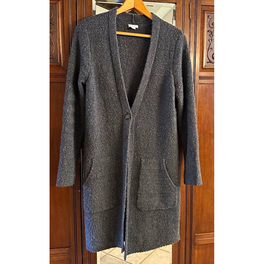 J. Jill Long Cardigan Sweater Women’s S Gray Textured Knit Button Pockets Duster